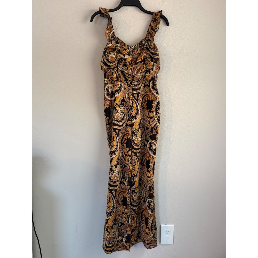 House of Harlow 1960 x REVOLVE Paisley Ruffle Wide Leg Jumpsuit Black Gold XS